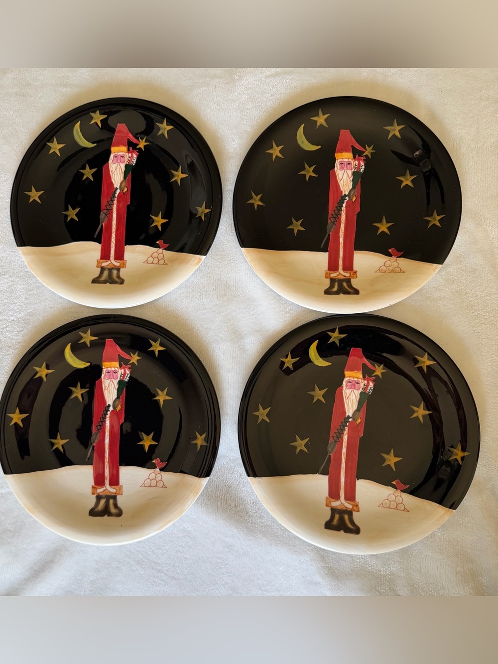 Certified International Becca Barton Midnight Santa 8 in Dinner Plates Set Of 4
